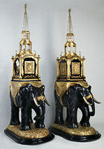 Two elephant clocks with bell music and automata, atelier James Cox, London, c.1780, private collection
